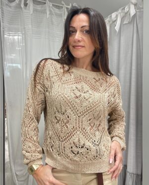 Maglia traforata donna beige