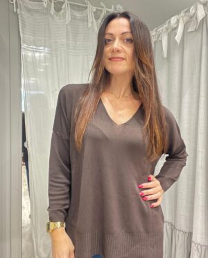 Maglia donna scollo V cioccolato